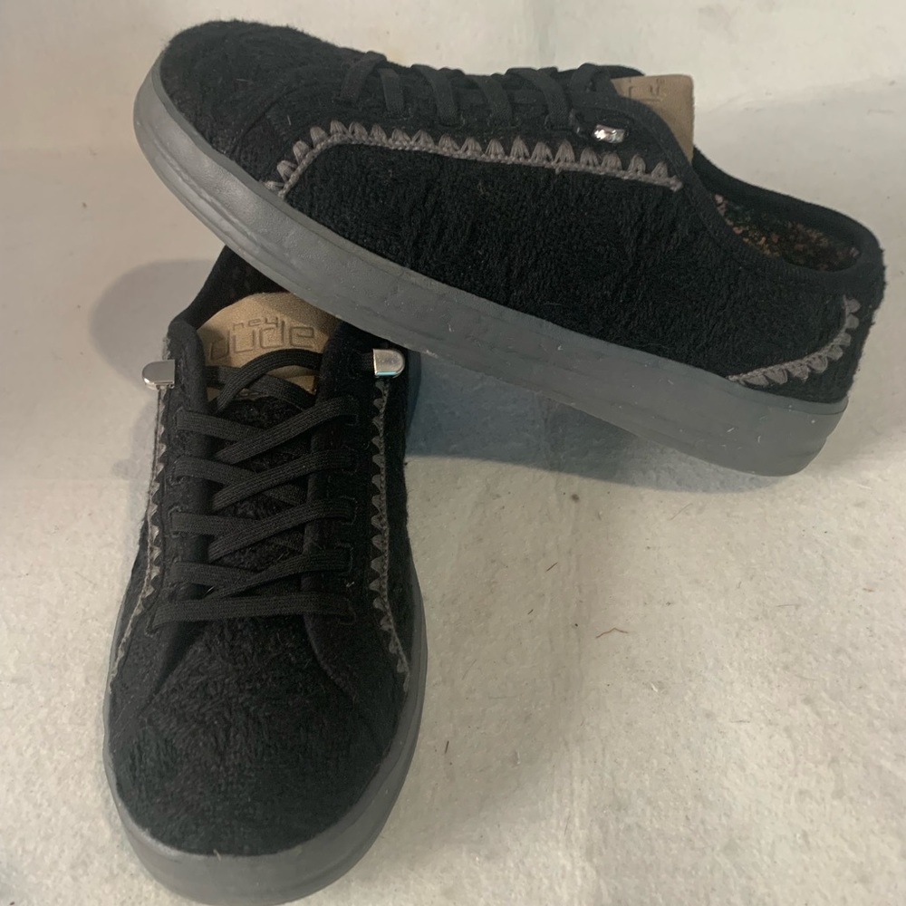 Hey Dude Karina Women's Black and Gray Sneakers With Gray Crochet Design - Picture 3 of 7